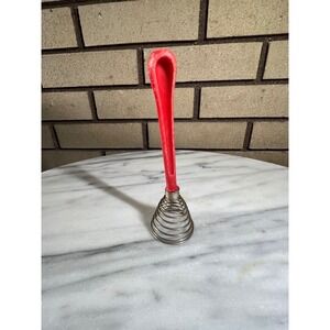 VTG Mid Century Red Handle Coil Egg Whisk Kitchen Tool Baking Cooking Gadget